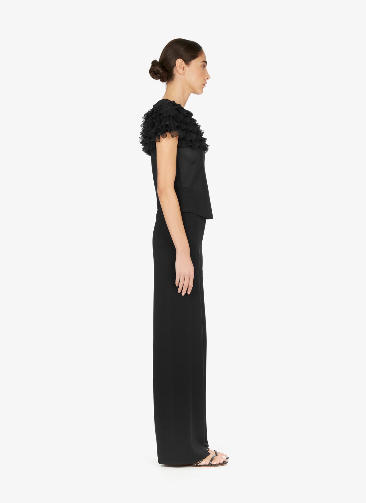 Frilled Silk T-Shirt ALAÏA BLACK FRILLED SILK T-SHIRT